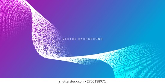 Dot glowin wave lines on blue and pink background. Vector illustration