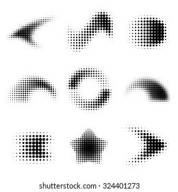 Dot gradient design elements. Halftone effects. Vector illustration