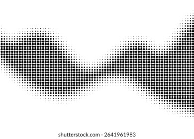 Dot gradient wave pattern. Abstract halftone black and white dotted background with curved gradient effect. Retro comic book style texture wallpaper. Graphic vector illustration.