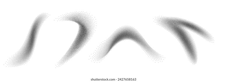 Dot grain noise gradient spray pattern background. Abstract brush strokes with sand texture. Painting dotted stipple lines, grainy effect, vector illustration isolated on white background.