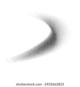 Dot grain noise gradient spray pattern background. Abstract brush strokes with sand texture. Painting dotted stipple lines, grainy effect, vector illustration isolated on white background.