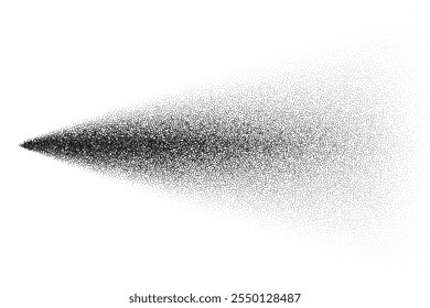 Dot grain spray. Aerosol flow with noise texture, color gradation and shadow effect. Abstract black vector illustration isolated on white background.