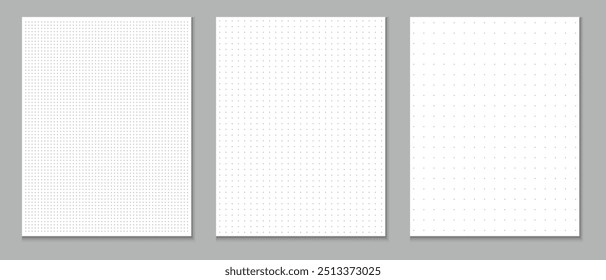 Cuaderno de papel de gráfico de puntos, cuaderno de notas de papel de puntos, cuaderno de tamaño de letra, Ilustración vectorial de páginas de cuaderno de puntos.