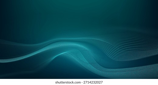 Fondo de textura de gradiente de pantalla de luz de onda verde de punto. Fondo digital de big data de tecnología Abstractas. Renderización 3D.