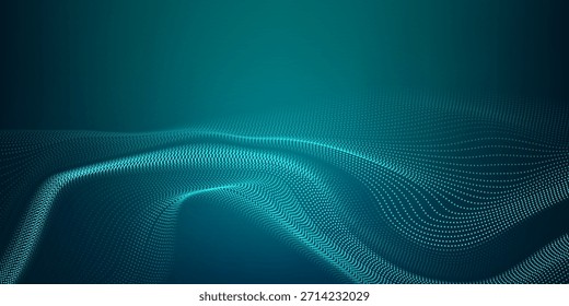 Fondo de textura de gradiente de pantalla de luz de onda verde de punto. Fondo digital de big data de tecnología Abstractas. Renderización 3D.