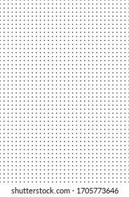 Dot grid A4 paper sheet pattern. Vector with black dots and white background and clipping mask on border. Dot size is 15 pixels. Vertical artwork.