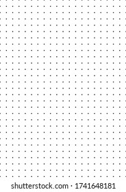 Dot grid A4 paper sheet pattern. Vector with black dots and white background and clipping mask on border. Dot size is 15 pixels. Artwork is horizontal oriented.