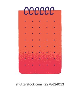 Dot grid journal, spiral bound. Open blank paper of notebook, empty colored page of diary. Notepad sheet, planner, organizer for notes. Flat vector illustration isolated on white background