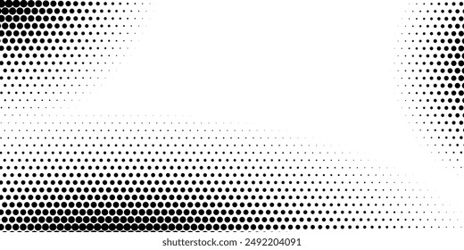 Ilustración vectorial de patrón de cuadrícula de puntos. Simple fondo blanco negro con lunares Pequeños y Grandes. Abstractas malla punteada futurista con efecto degradado. Diseño geométrico digital minimalista.