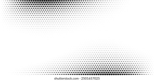 Dot grid pattern vector illustration. Simple black white point background with small and large polka dots. Abstract futuristic dotted mesh with gradient effect. Geometric minimal digital design.