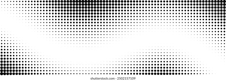 Ilustración vectorial de patrón de cuadrícula de puntos. Fondo blanco negro simple del punto con los lunares Pequeños y Grandes. Abstractas malla punteada futurista con efecto degradado. Diseño digital geométrico mínimo.