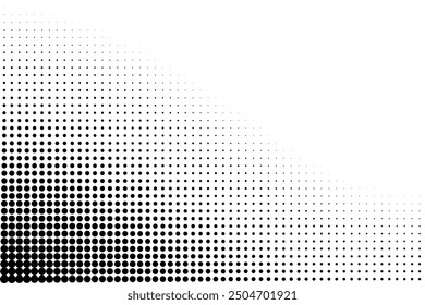 Dot grid pattern vector illustration. Simple black white point background with small and large polka dots. Abstract futuristic dotted mesh with gradient effect. Geometric minimal digital design.