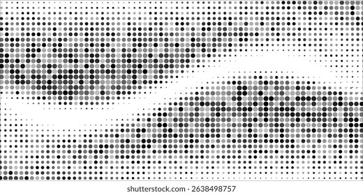 Dot grid pattern vector illustration. Simple black white point background with small and large polka dots. Abstract futuristic dotted mesh with gradient effect. Geometric minimal digital design.