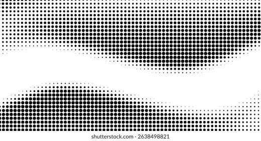 Dot grid pattern vector illustration. Simple black white point background with small and large polka dots. Abstract futuristic dotted mesh with gradient effect. Geometric minimal digital design.