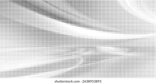 Dot grid pattern vector illustration. Simple black white point background with small and large polka dots. Abstract futuristic dotted mesh with gradient effect. Geometric minimal digital design.