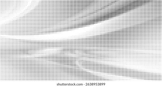 Dot grid pattern vector illustration. Simple black white point background with small and large polka dots. Abstract futuristic dotted mesh with gradient effect. Geometric minimal digital design.