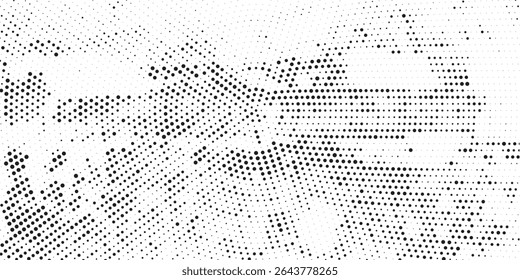 Ilustração do vetor de padrão de grade de pontos. Fundo de ponto branco preto simples com pequenos e grandes pontos polka. Malha pontilhada futurista abstrata com efeito gradiente. Design digital mínimo geométrico.