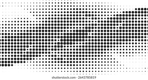 Ilustração do vetor de padrão de grade de pontos. Fundo de ponto branco preto simples com pequenos e grandes pontos polka. Malha pontilhada futurista abstrata com efeito gradiente. Design digital mínimo geométrico.