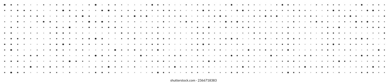 Dot grid surface. Halftone seamless pattern. Different sized round points horizontal background. Abstract monochrome texture. Dotty perforated layout. Vector graphic illustration