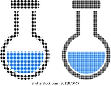 Dot halftone analysis flask icon. Vector halftone pattern of analysis flask icon designed of spheric items.
