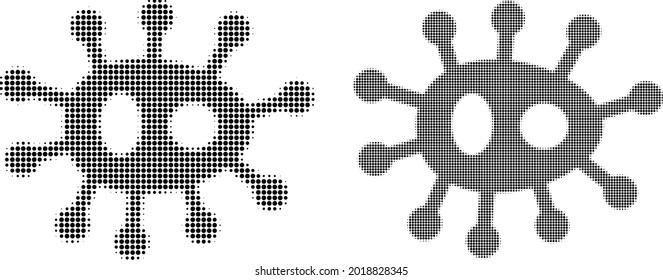 Dot halftone bacilla icon. Vector halftone mosaic of bacilla icon combined of round items.
