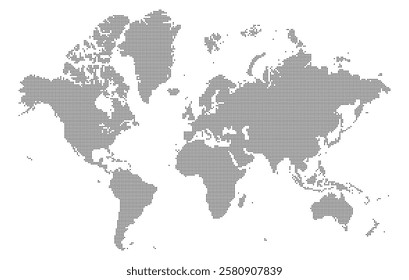 dot halftone black silhouette of world map isolated on white background. World maps circle. global map