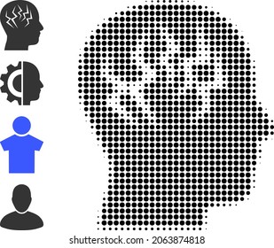 Dot halftone brainstorm icon, and original icons. Vector halftone composition of brainstorm icon created of spheric dots.
