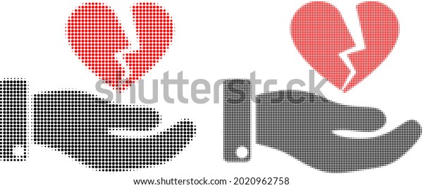 Dot halftone\
break heart offer icon. Vector halftone pattern of break heart\
offer icon formed of circle\
items.