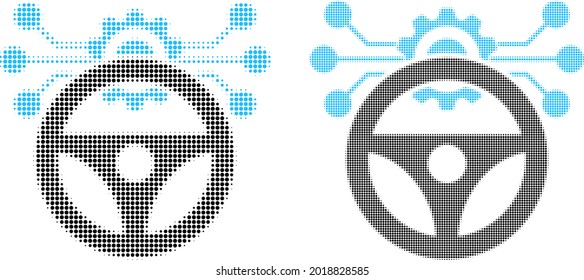 Auto-Autopilot-Symbol von Dot halftone. Vektorhalftone Muster des Autopilot-Schema Symbol aus runden Pixel.