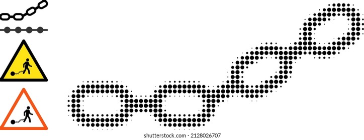 Dot halftone chain icon, and bonus icons. Vector halftone mosaic of chain icon combined of spheric elements.