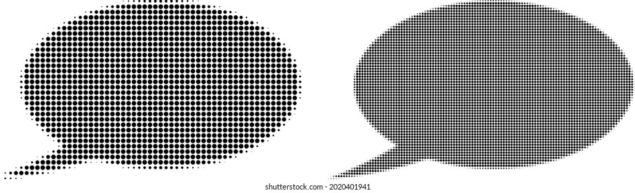 Dot halftone chat message icon. Vector halftone pattern of chat message icon formed from round points.