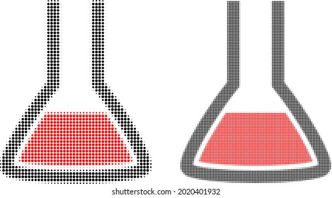 Dot halftone chemical flask icon. Vector halftone collage of chemical flask icon formed of spheric elements.