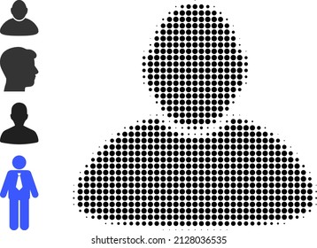 Dot halftone customer icon, and additional icons. Vector halftone concept of customer icon organized of circle dots.