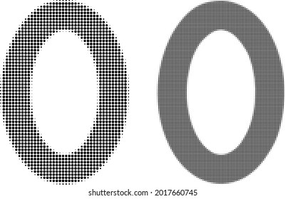 Dot halftone digit zero icon. Vector halftone composition of digit zero icon organized of round items.