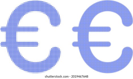 Dot halftone euro symbol icon. Vector halftone concept of euro symbol icon designed of round pixels.