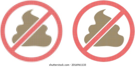 Media tonalidad de punto icono de mierda prohibido. Patrón de semitono vectorial del símbolo de mierda prohibido formado por píxeles de círculo.
