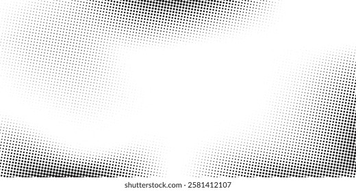 Dot halftone gradient background. Faded grit noise texture. White and black sand wallpaper. Retro pixelated backdrop abstract