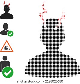 Dot halftone head migrain sick icon, and original icons. Vector halftone pattern of head migrain sick icon formed of round elements.