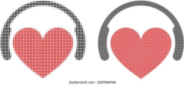 Dot halftone love dj icon. Vector halftone composition of love dj icon formed of circle pixels.