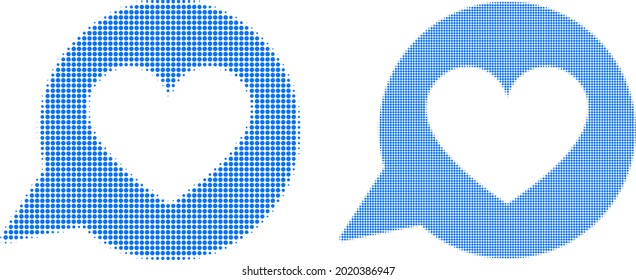 Dot halftone love heart message icon. Vector halftone mosaic of love heart message icon combined of circle pixels.