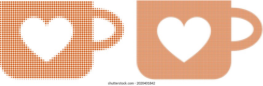 Dot halftone lovely cup icon. Vector halftone concept of lovely cup icon constructed of spheric pixels.