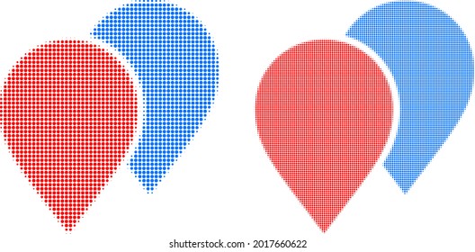 Dot halftone map pointers icon. Vector halftone mosaic of map pointers pictogram constructed of spheric elements.
