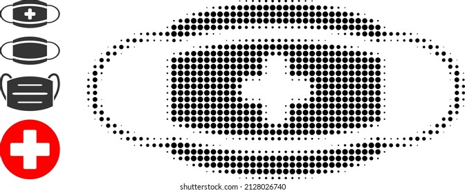 Dot halftone medical mask icon, and additional icons. Vector halftone collage of medical mask icon composed of circle dots.