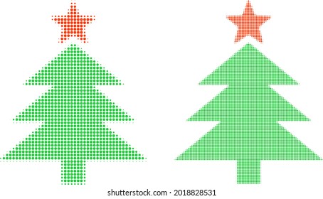 Dot halftone neue Jahr Baum Symbol. Vektor-Halftone-Konzept des neuen Jahres Baum-Symbol aus Kreispunkten erstellt.