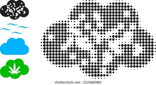 Dot halftone powder cloud icon, and source icons. Vector halftone composition of powder cloud icon formed of round points.