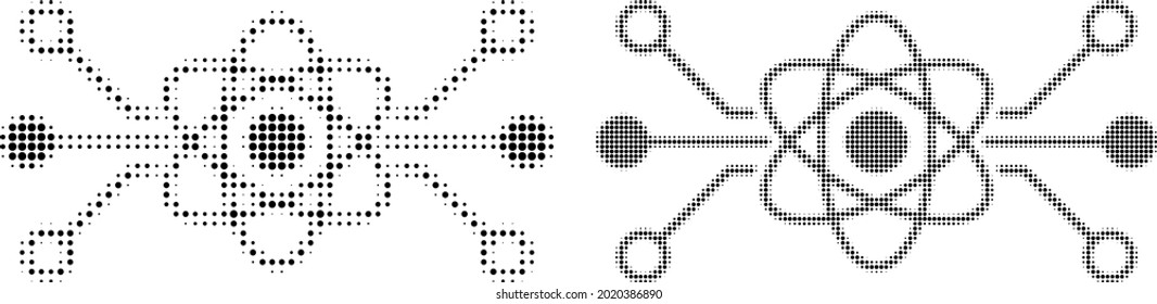 Dot halftone quantum circuit icon. Vector halftone concept of quantum circuit icon combined of circle points.