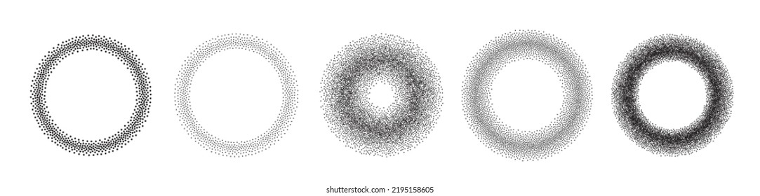 Dot halftone round circle gradient. Half tone texture background, stipple dot pattern, spot fade effect, speckled vector illustration