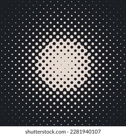 Dot Halftone Round Circle Gradient. Half Tone Texture Background. Dither Stipple Dot Pattern. Circle Fade Frame Effect. Vector Illustration