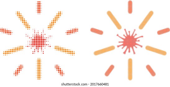 Dot halftone shine virus icon. Vector halftone collage of shine virus symbol designed of spheric elements.