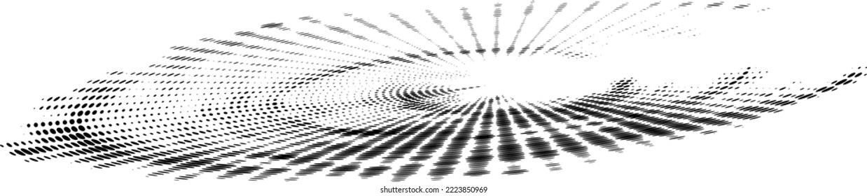 Dot halftone swirl or polar mandala with dashed rays.  Space for copy text. Vector.